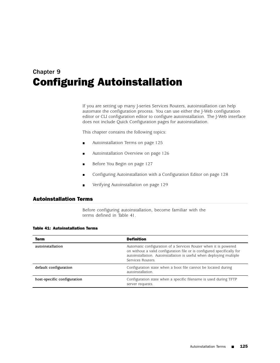 Configuring autoinstallation, Chapter 9 | Juniper Networks J4350 User Manual | Page 145 / 284