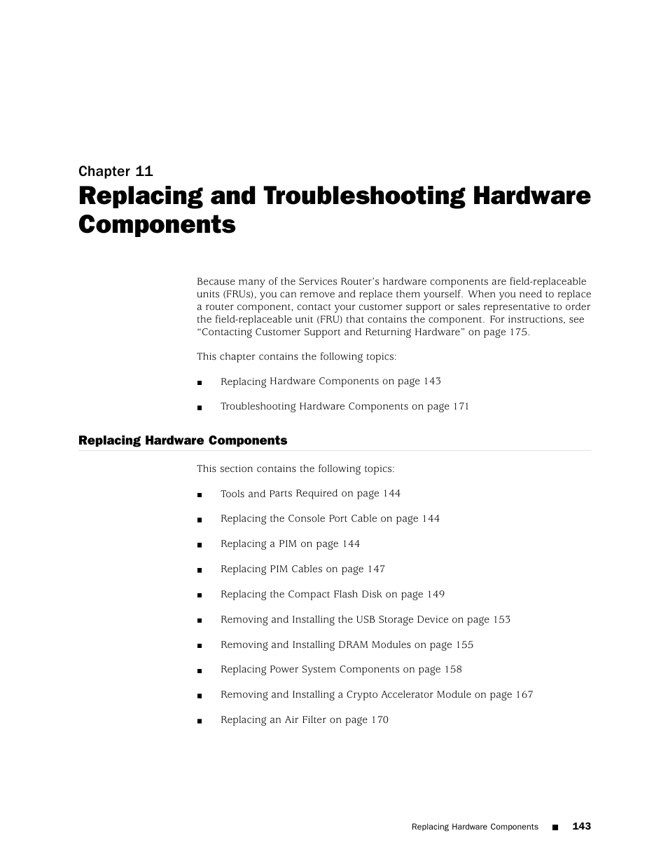 Replacing and troubleshooting hardware components, Chapter 11 | Juniper Networks J4350 User Manual | Page 163 / 284