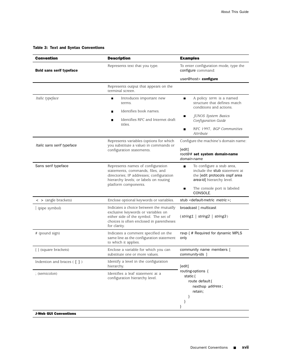 Table 3 | Juniper Networks J4350 User Manual | Page 17 / 284