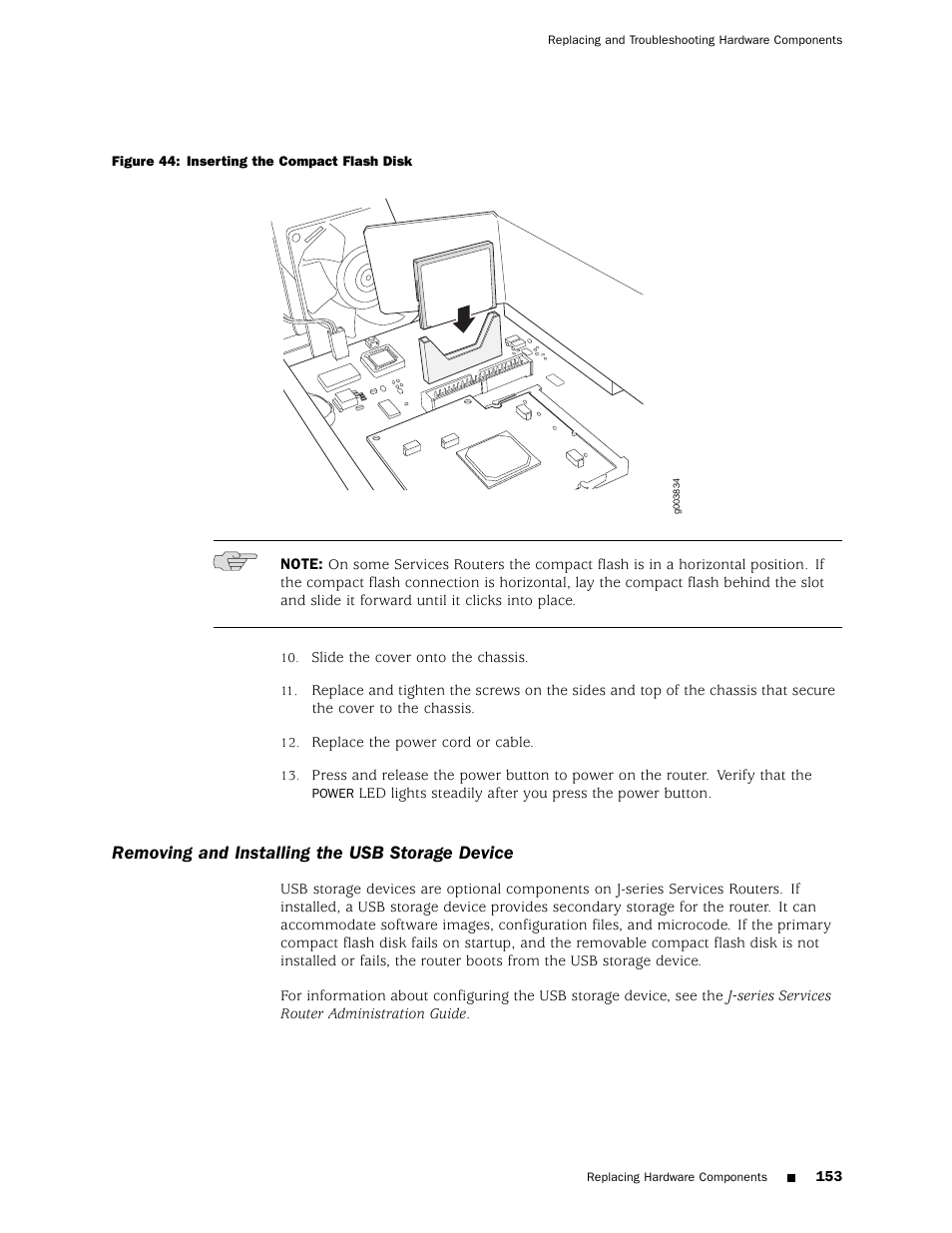 Removing and installing the usb storage device | Juniper Networks J4350 User Manual | Page 173 / 284