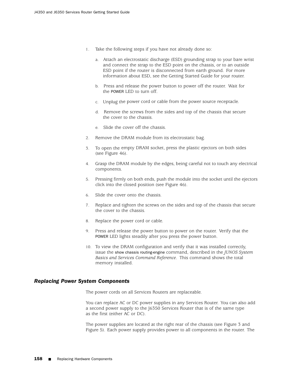 Replacing power system components | Juniper Networks J4350 User Manual | Page 178 / 284