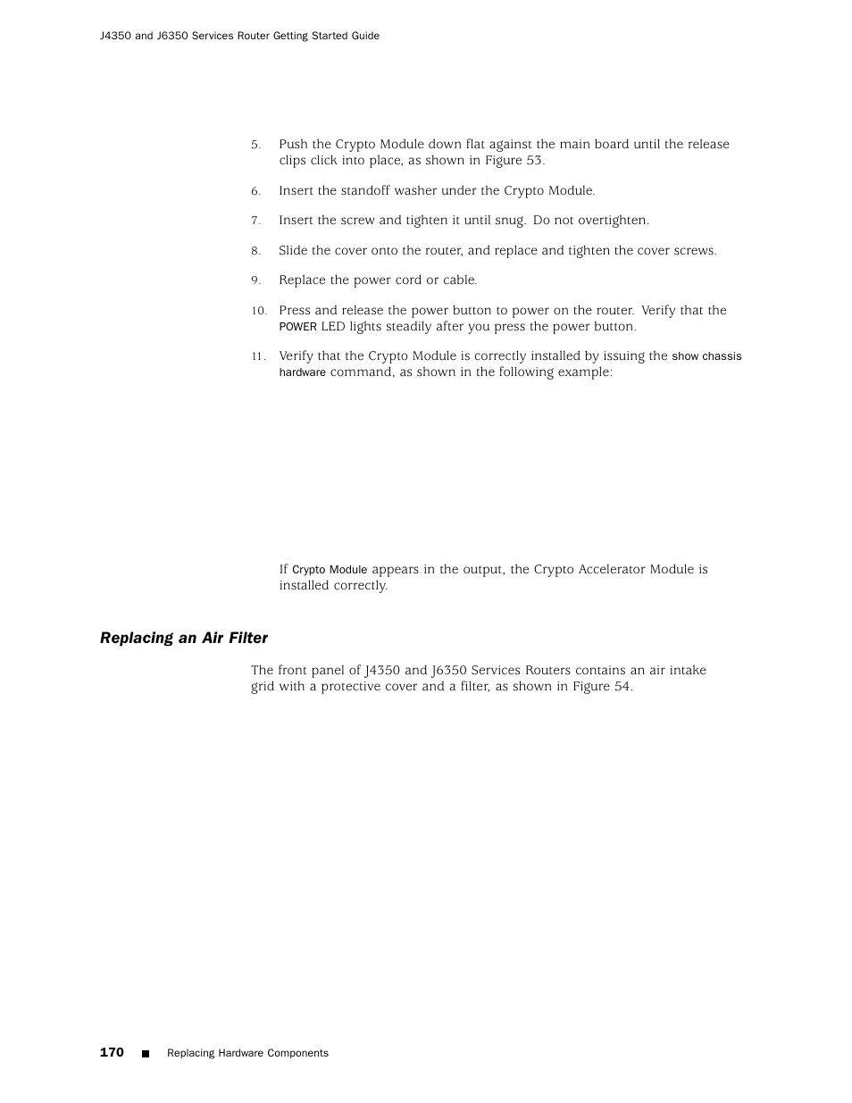 Replacing an air filter | Juniper Networks J4350 User Manual | Page 190 / 284