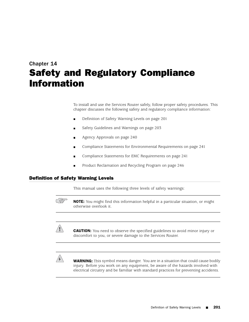 Safety and regulatory compliance information, Chapter 14 | Juniper Networks J4350 User Manual | Page 221 / 284