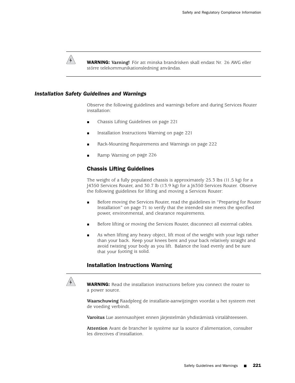 Chassis lifting | Juniper Networks J4350 User Manual | Page 241 / 284