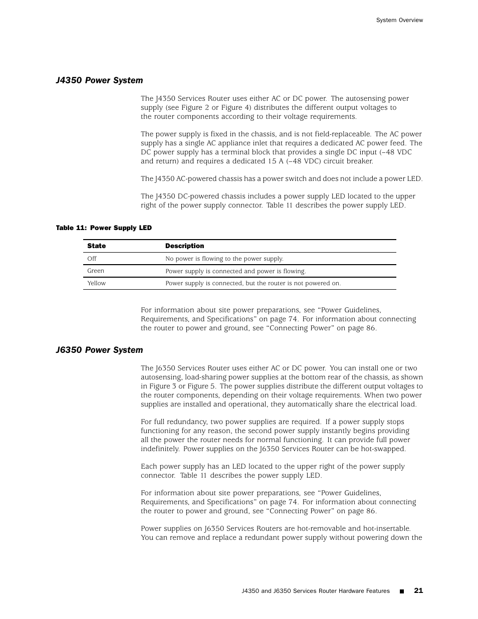 J4350 power system, J6350 power system | Juniper Networks J4350 User Manual | Page 41 / 284