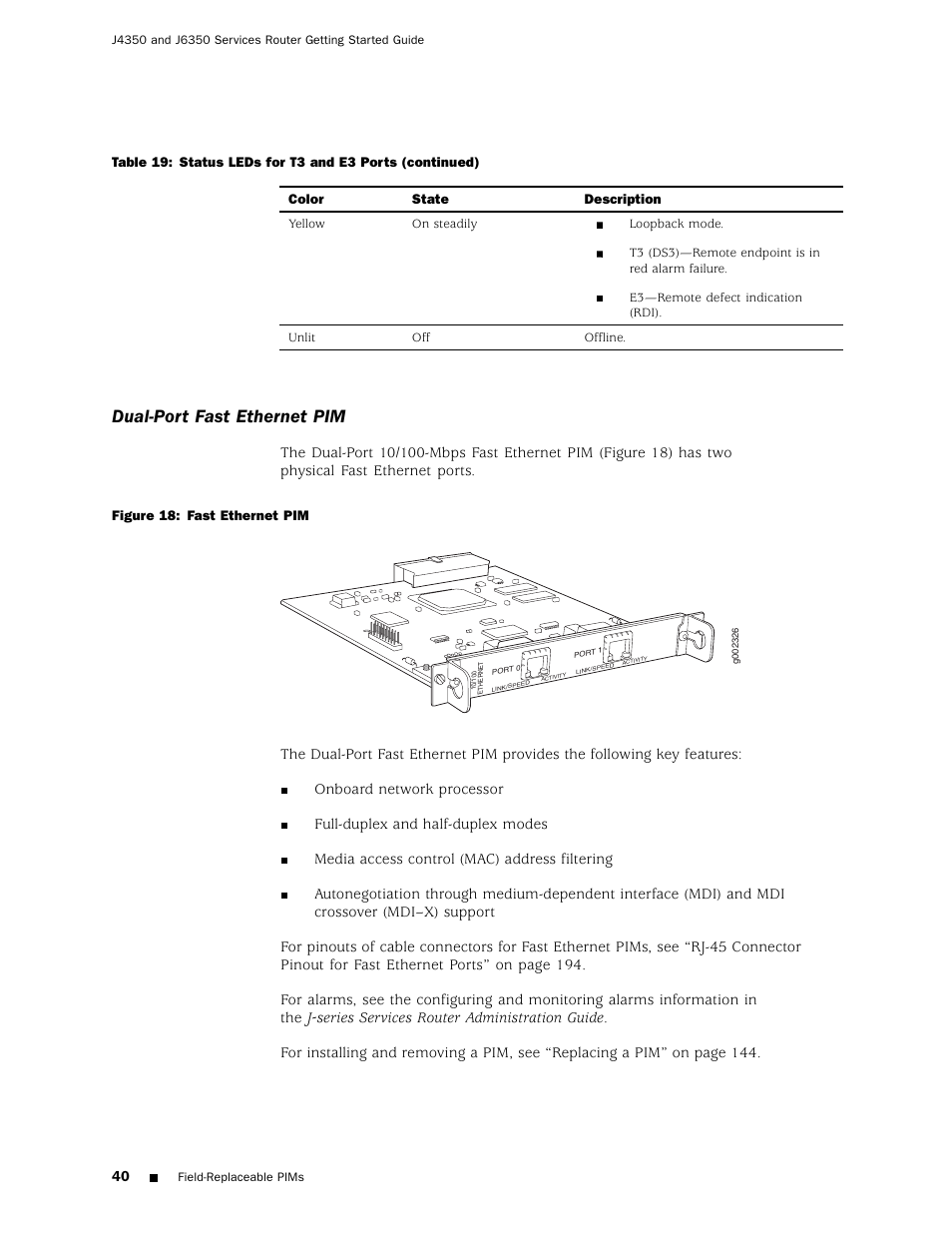 Dual-port fast ethernet pim | Juniper Networks J4350 User Manual | Page 60 / 284