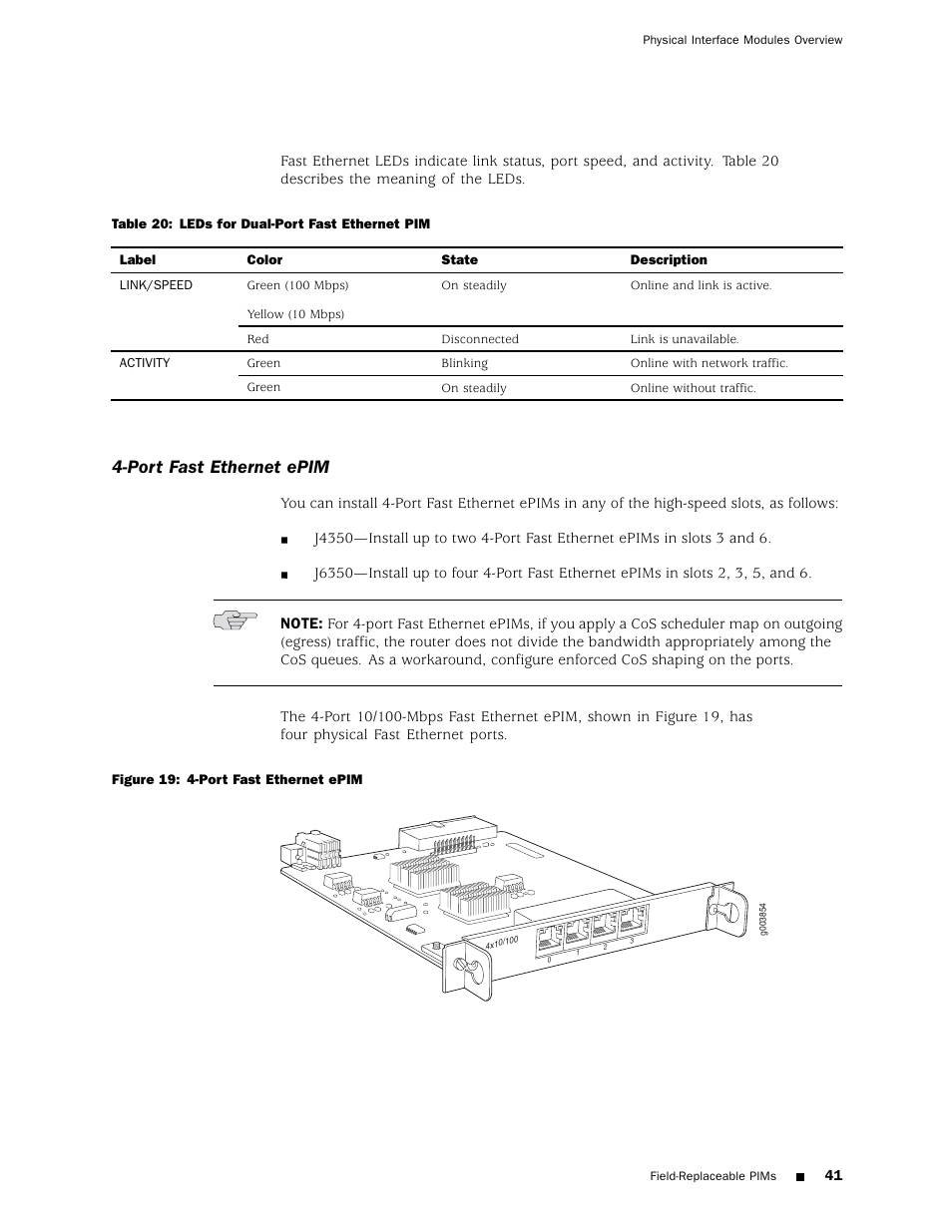 Port fast ethernet epim | Juniper Networks J4350 User Manual | Page 61 / 284