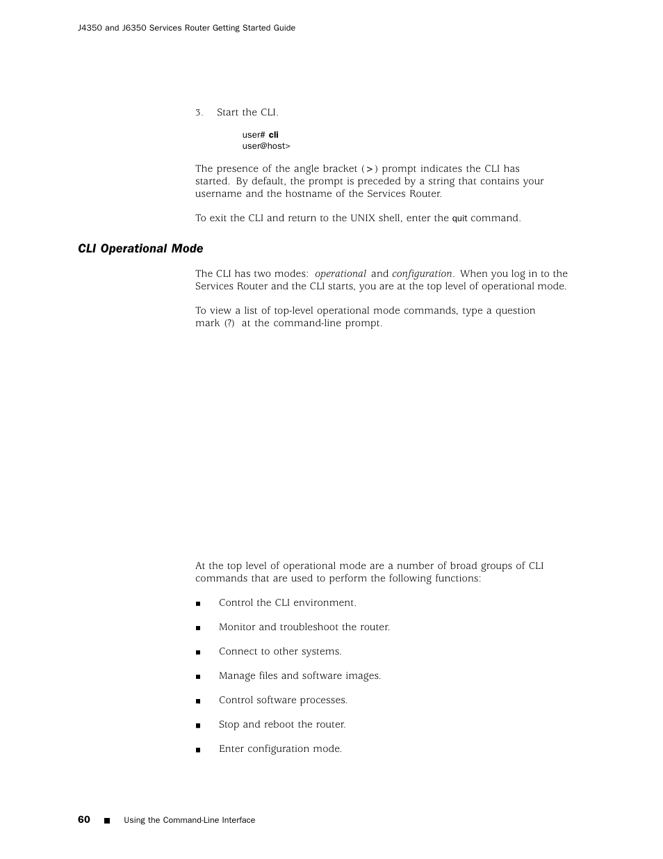 Cli operational mode | Juniper Networks J4350 User Manual | Page 80 / 284