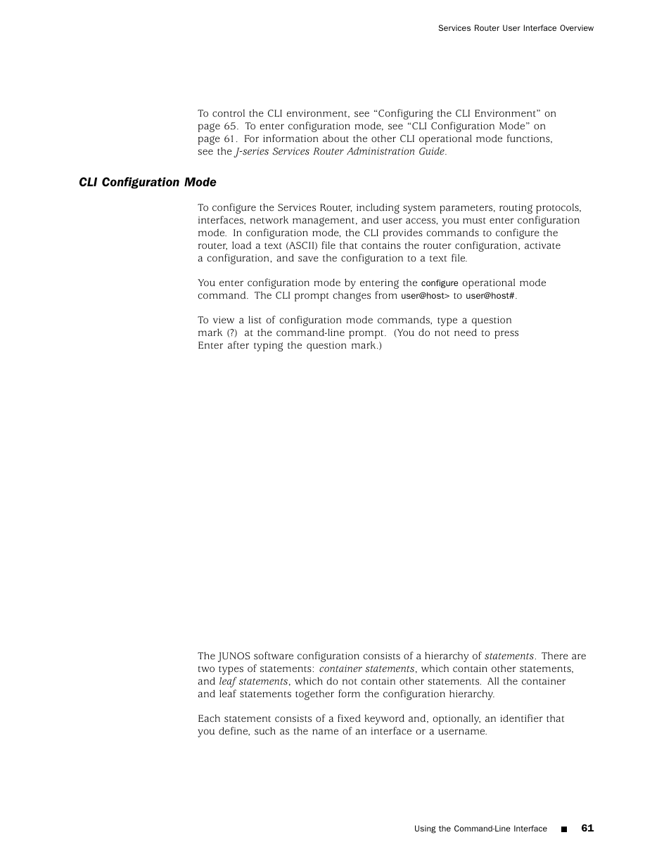 Cli configuration mode | Juniper Networks J4350 User Manual | Page 81 / 284