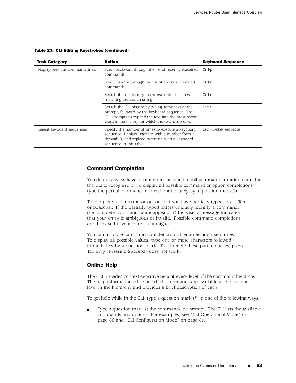 Command completion, Online help | Juniper Networks J4350 User Manual | Page 83 / 284