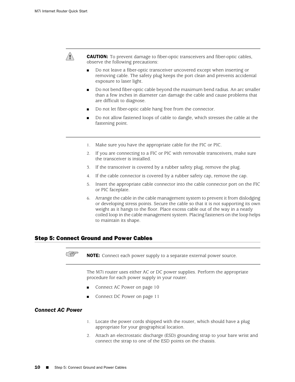 Step 5: connect ground and power cables, Connect ac power | Juniper Networks Juniper M-series M7i User Manual | Page 10 / 23