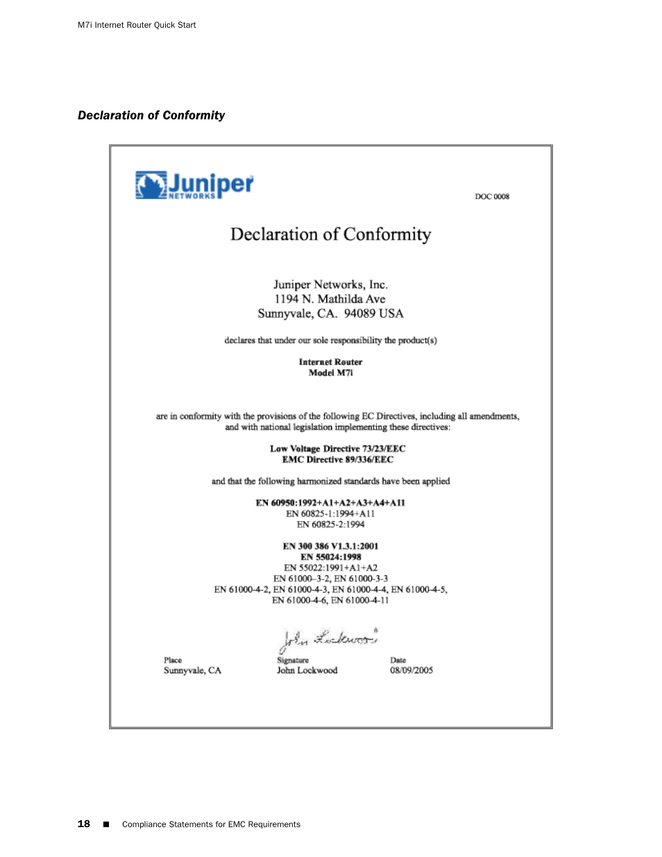 Declaration of conformity | Juniper Networks Juniper M-series M7i User Manual | Page 18 / 23