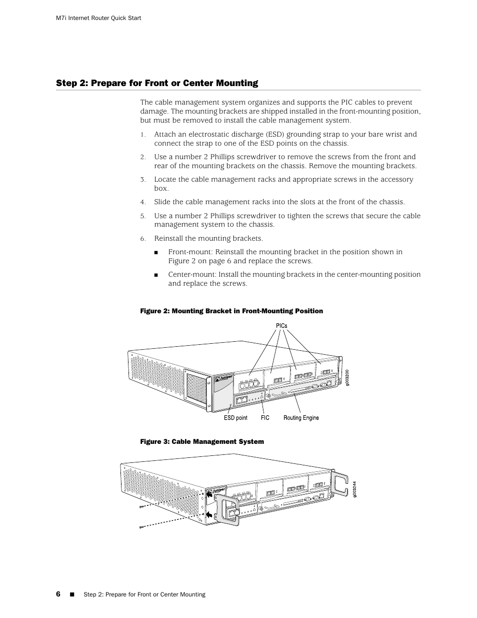 Step 2: prepare for front or center mounting | Juniper Networks Juniper M-series M7i User Manual | Page 6 / 23