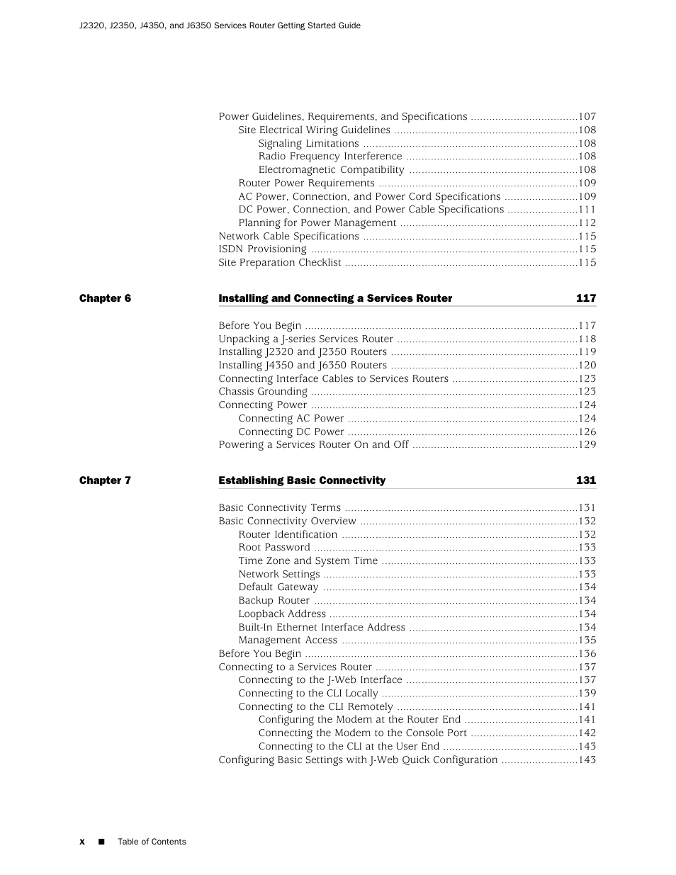 Juniper Networks J-series Services Router J2320 User Manual | Page 10 / 332