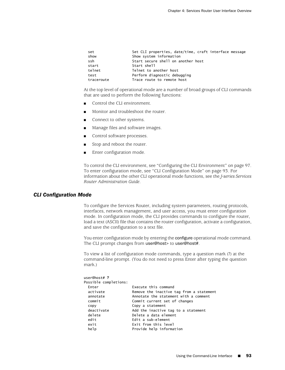 Cli configuration mode | Juniper Networks J-series Services Router J2320 User Manual | Page 115 / 332