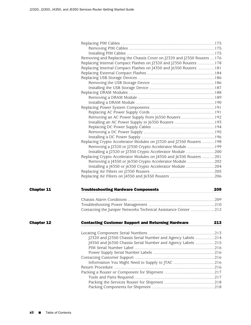 Juniper Networks J-series Services Router J2320 User Manual | Page 12 / 332