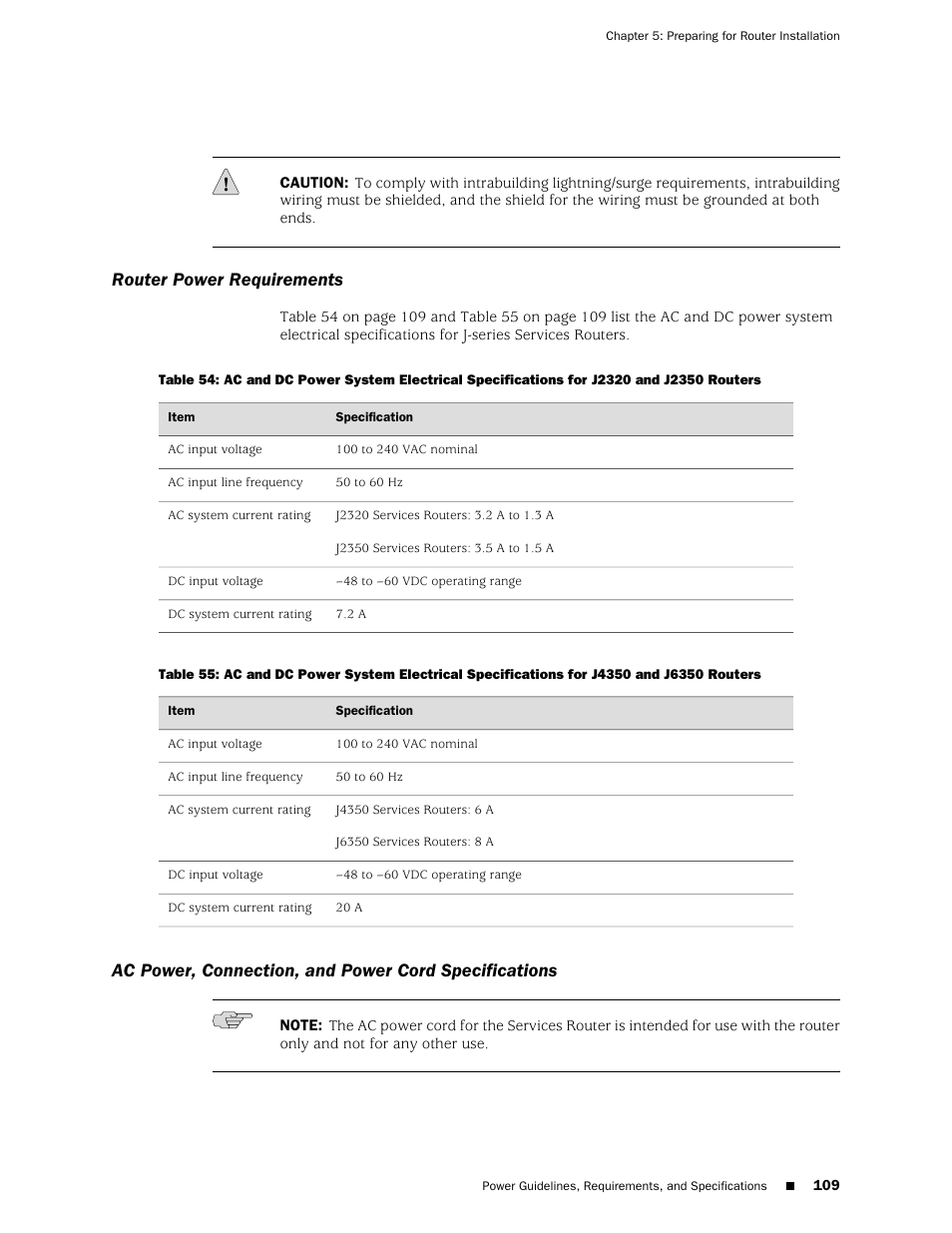 Router power requirements | Juniper Networks J-series Services Router J2320 User Manual | Page 131 / 332