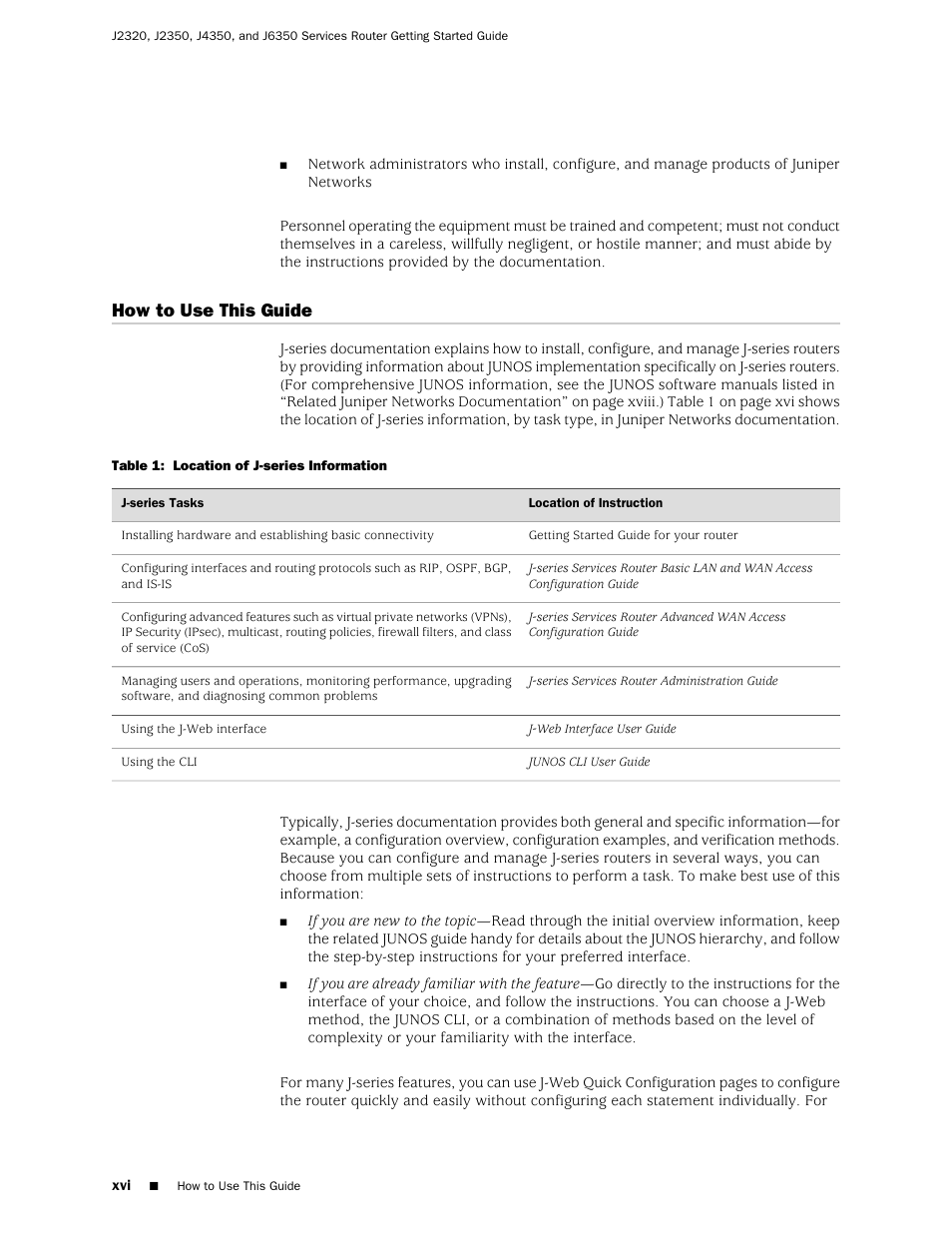 How to use this guide | Juniper Networks J-series Services Router J2320 User Manual | Page 16 / 332