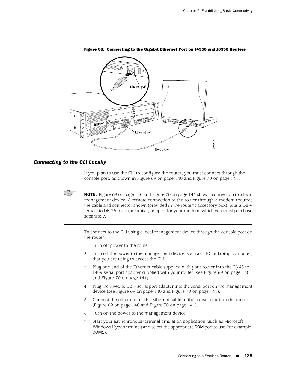 Connecting to the cli locally | Juniper Networks J-series Services Router J2320 User Manual | Page 161 / 332