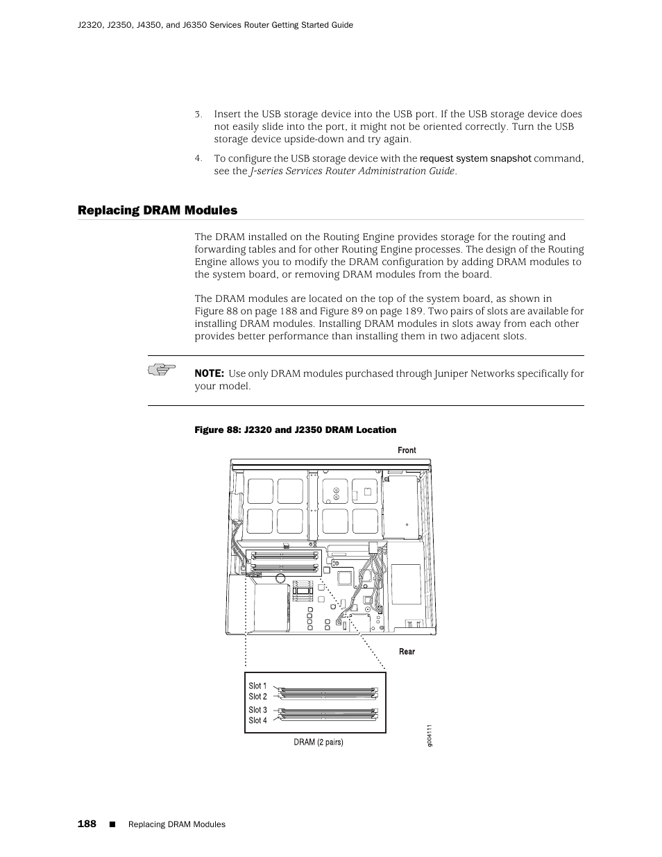 Replacing dram modules | Juniper Networks J-series Services Router J2320 User Manual | Page 210 / 332