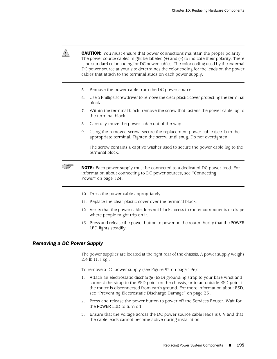 Removing a dc power supply | Juniper Networks J-series Services Router J2320 User Manual | Page 217 / 332