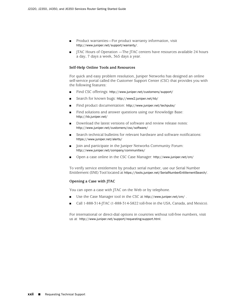 Juniper Networks J-series Services Router J2320 User Manual | Page 22 / 332