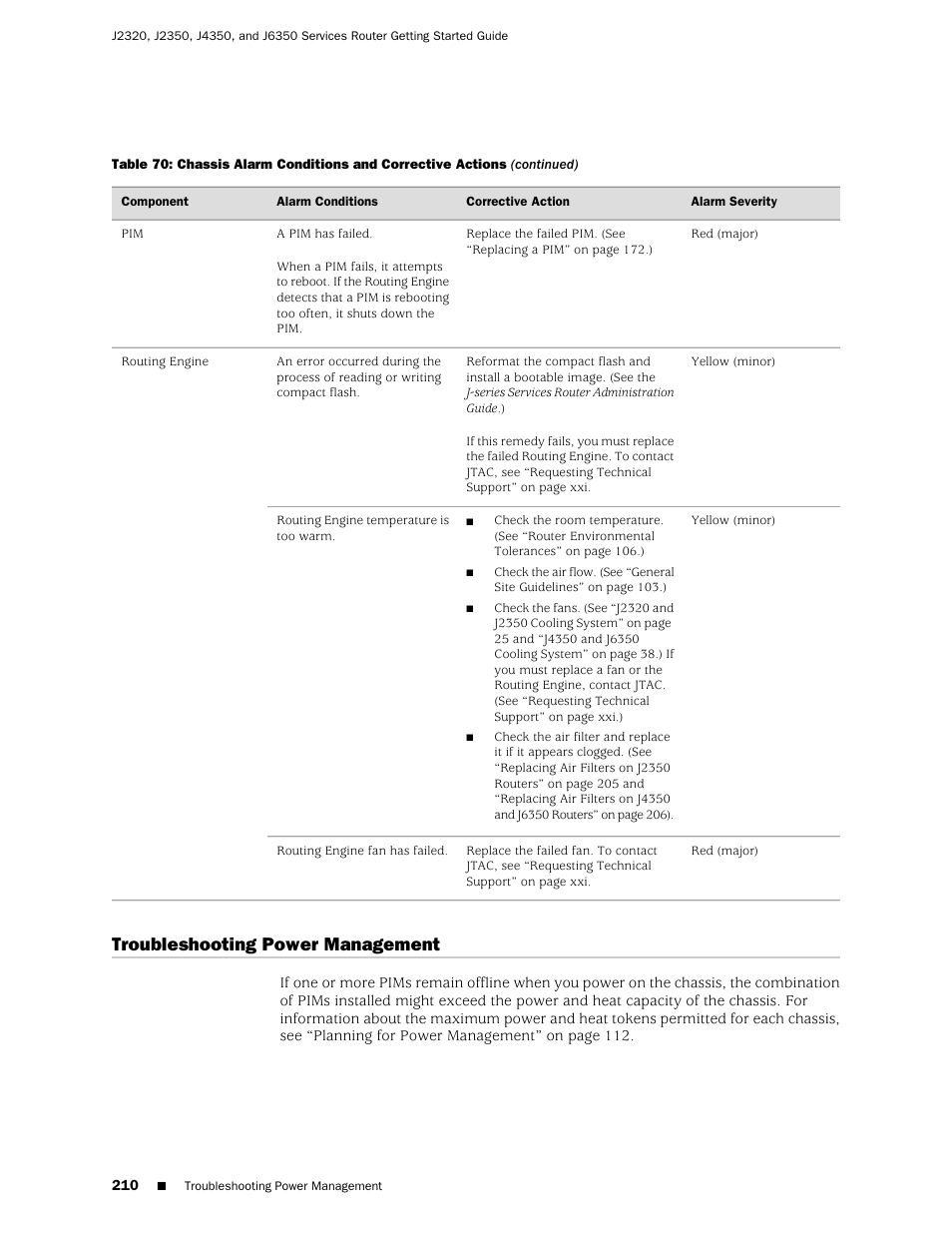 Troubleshooting power management | Juniper Networks J-series Services Router J2320 User Manual | Page 232 / 332