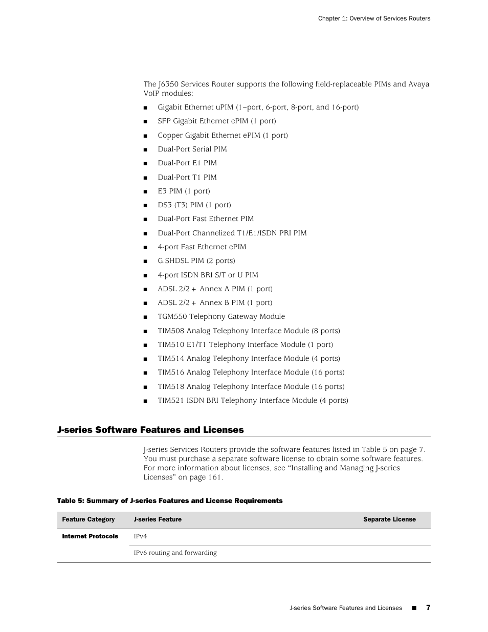 J-series software features and licenses | Juniper Networks J-series Services Router J2320 User Manual | Page 29 / 332