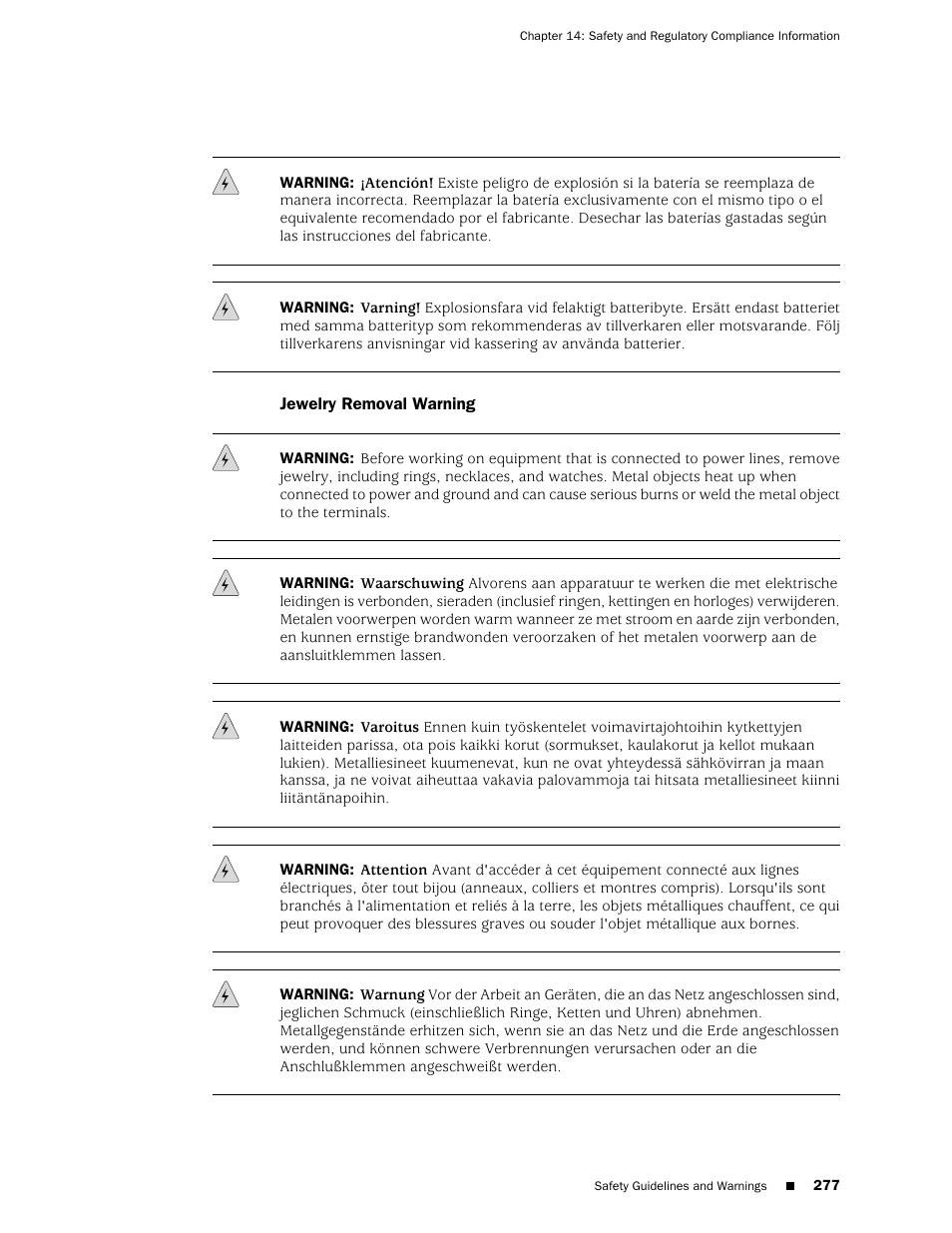 Jewelry removal warning | Juniper Networks J-series Services Router J2320 User Manual | Page 299 / 332