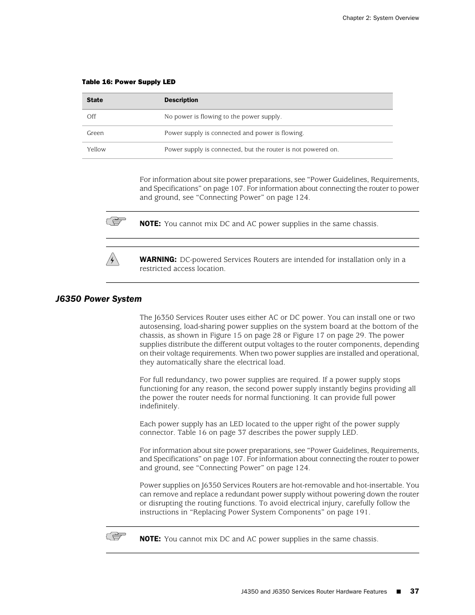 J6350 power system | Juniper Networks J-series Services Router J2320 User Manual | Page 59 / 332