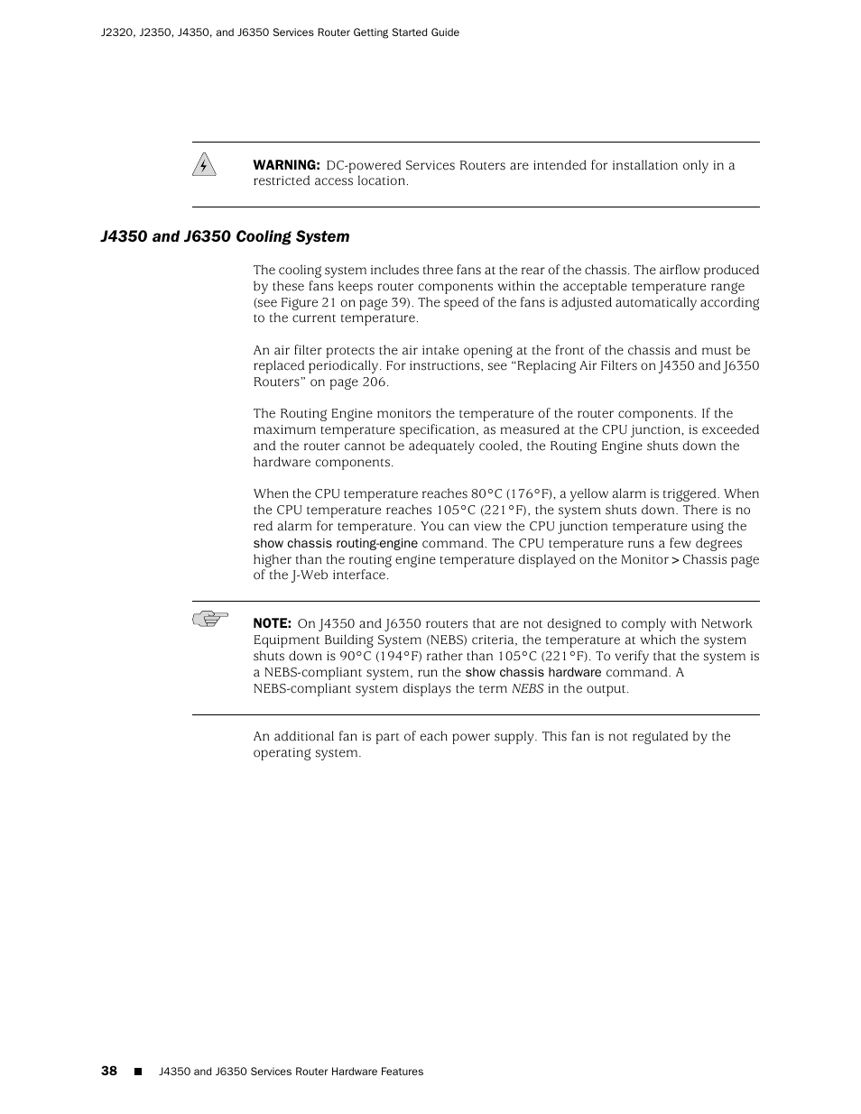 J4350 and j6350 cooling system | Juniper Networks J-series Services Router J2320 User Manual | Page 60 / 332