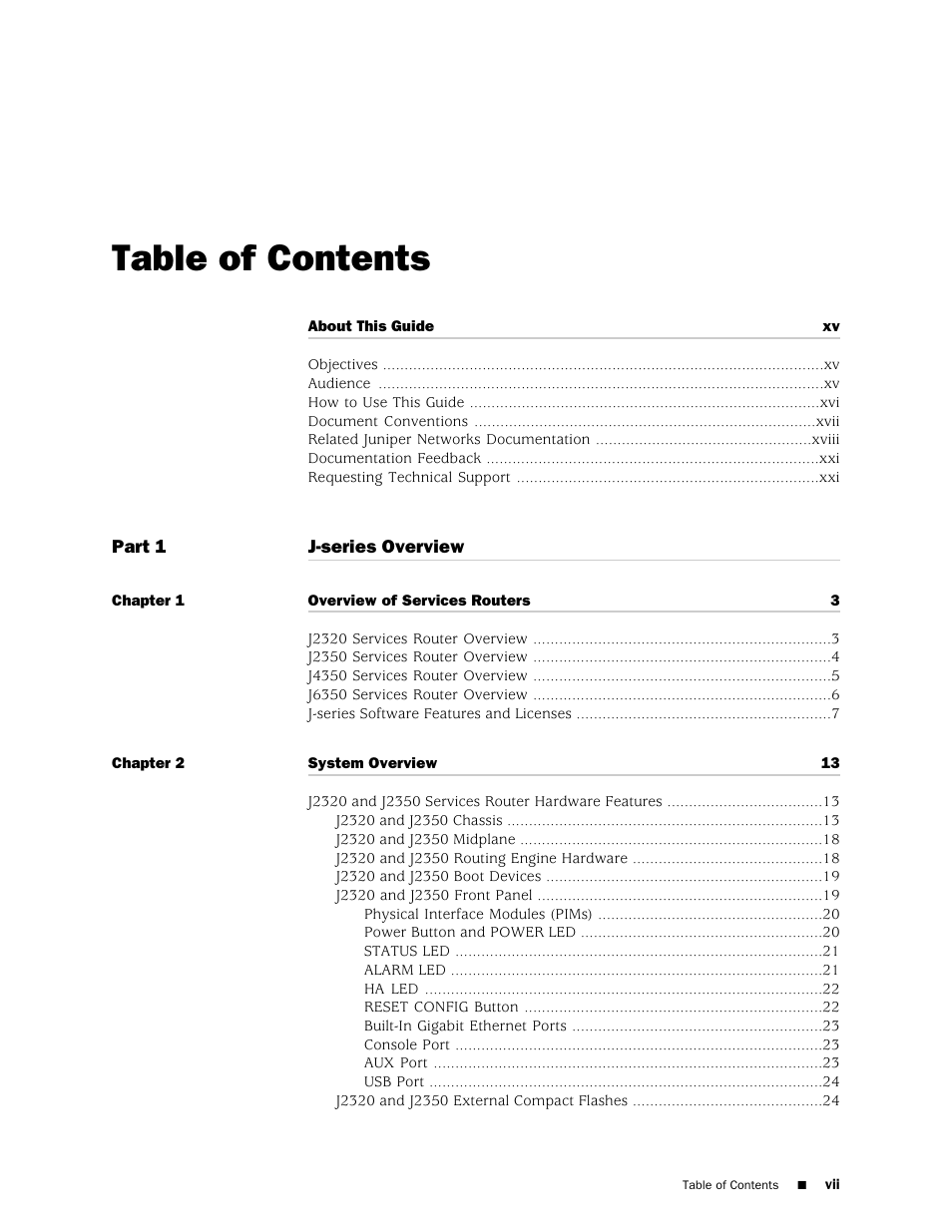 Juniper Networks J-series Services Router J2320 User Manual | Page 7 / 332