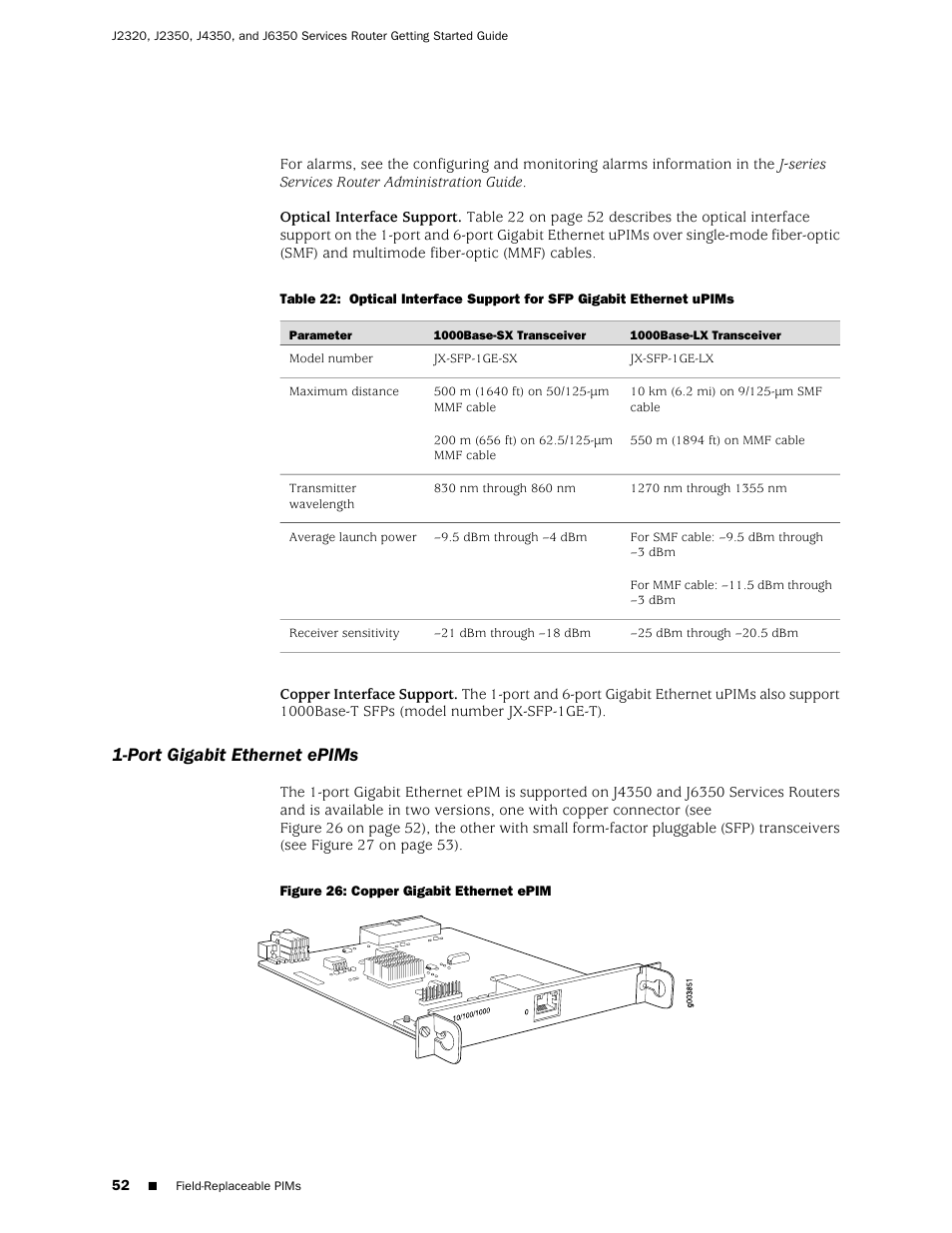 Port gigabit ethernet epims | Juniper Networks J-series Services Router J2320 User Manual | Page 74 / 332