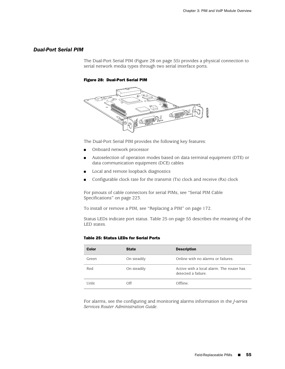 Dual-port serial pim | Juniper Networks J-series Services Router J2320 User Manual | Page 77 / 332