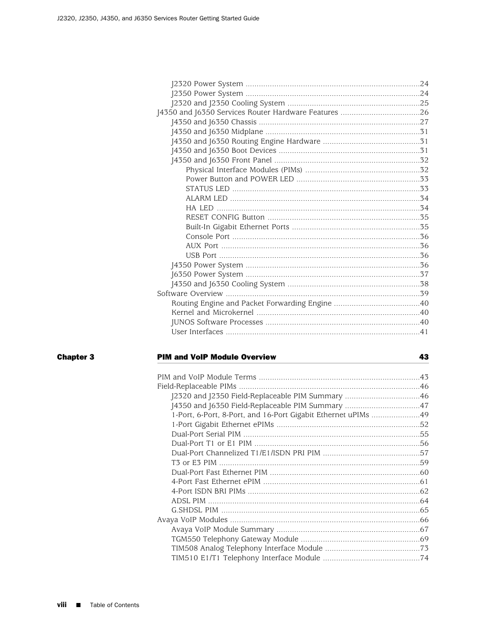 Juniper Networks J-series Services Router J2320 User Manual | Page 8 / 332