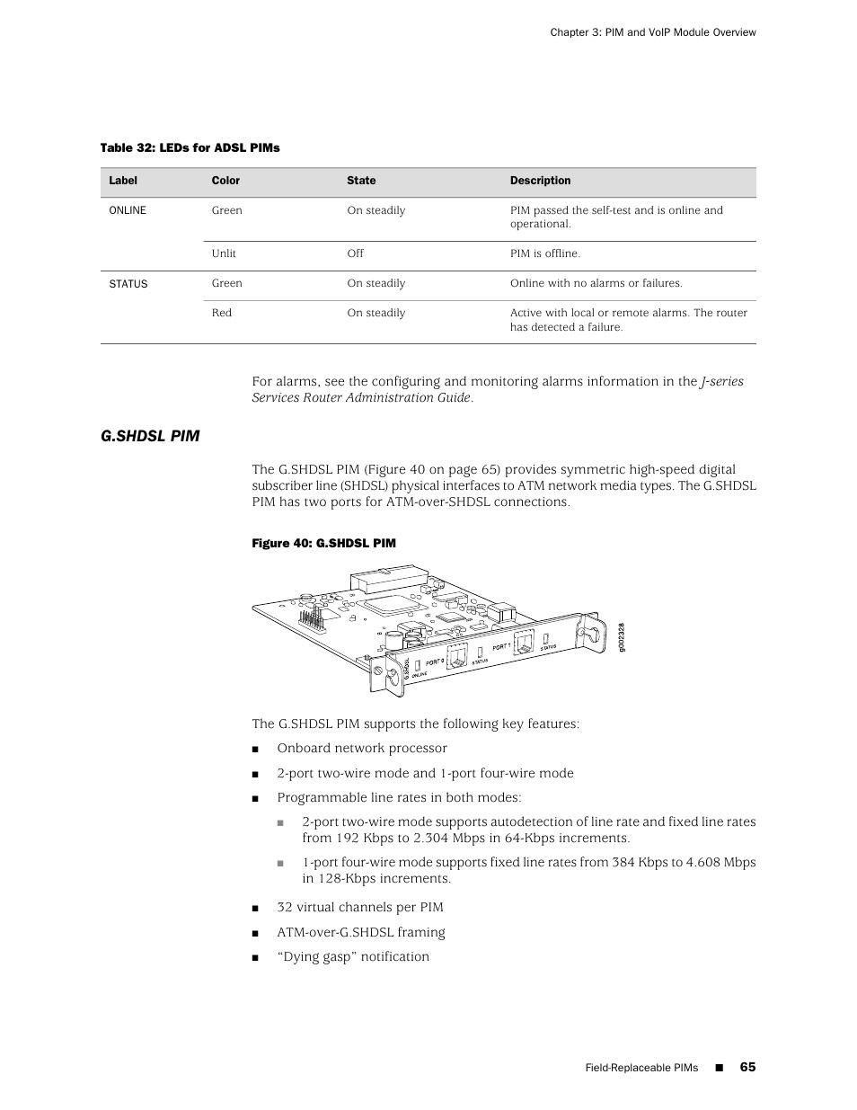 G.shdsl pim | Juniper Networks J-series Services Router J2320 User Manual | Page 87 / 332