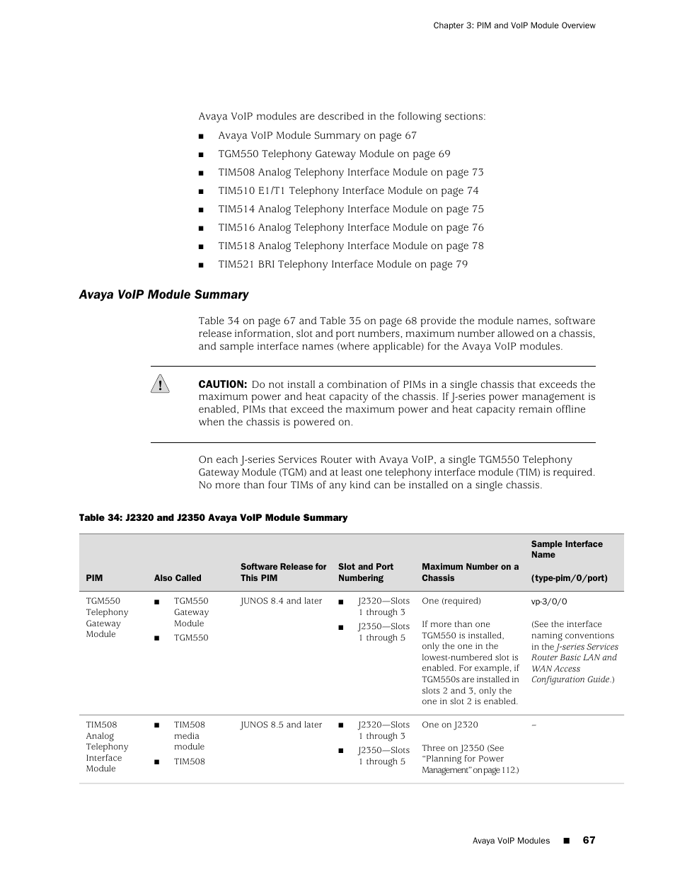 Avaya voip module summary | Juniper Networks J-series Services Router J2320 User Manual | Page 89 / 332