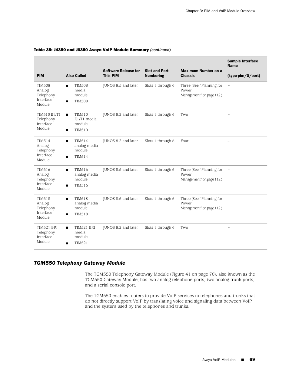 Tgm550 telephony gateway module | Juniper Networks J-series Services Router J2320 User Manual | Page 91 / 332