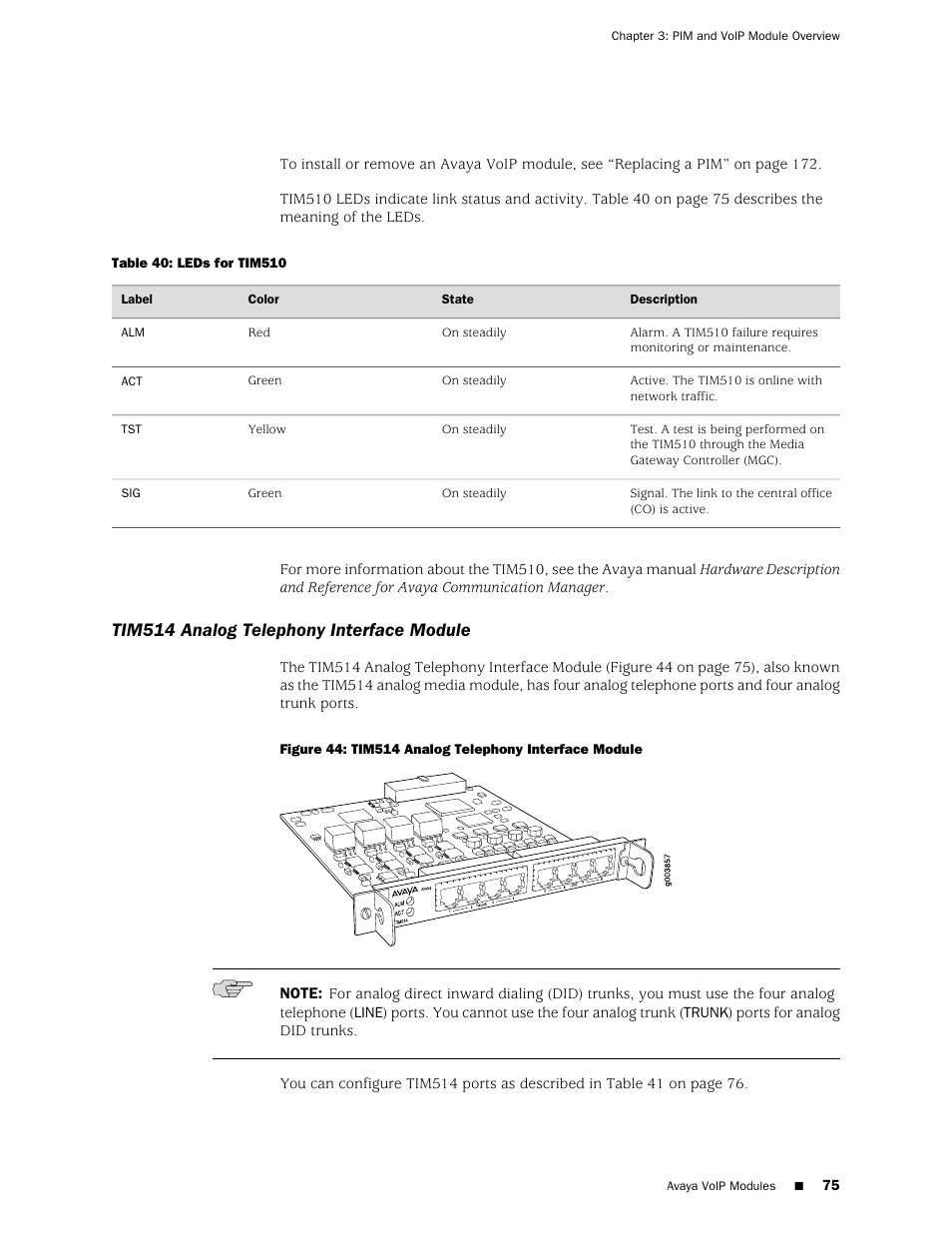 Tim514 analog telephony interface module | Juniper Networks J-series Services Router J2320 User Manual | Page 97 / 332