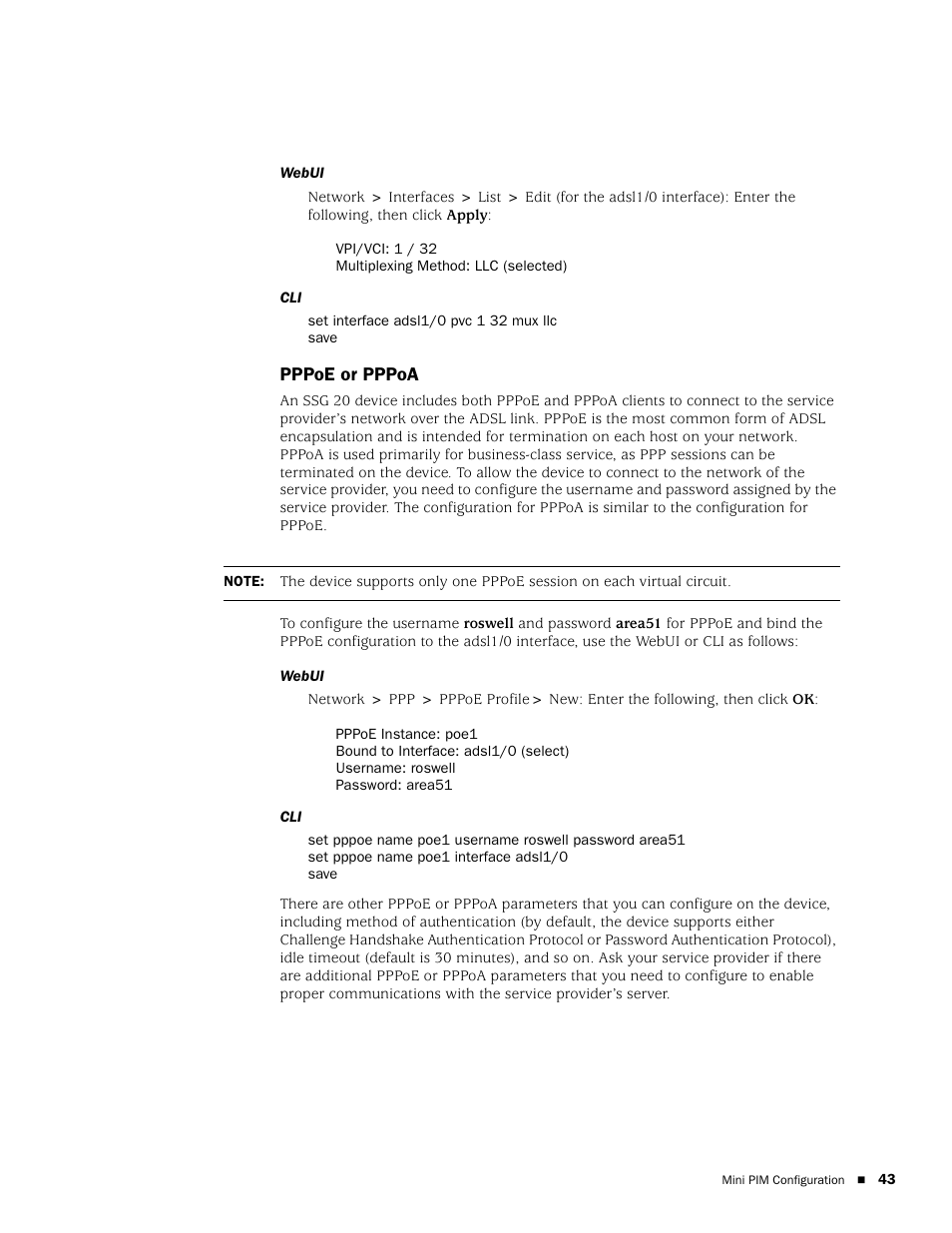 Pppoe or pppoa | Juniper Networks SSG 20 User Manual | Page 43 / 86