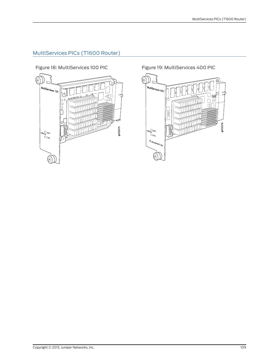 Multiservices pics (t1600 router) | Juniper Networks T1600 User Manual | Page 109 / 151