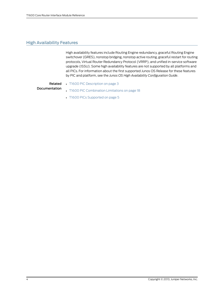 High availability features | Juniper Networks T1600 User Manual | Page 4 / 151