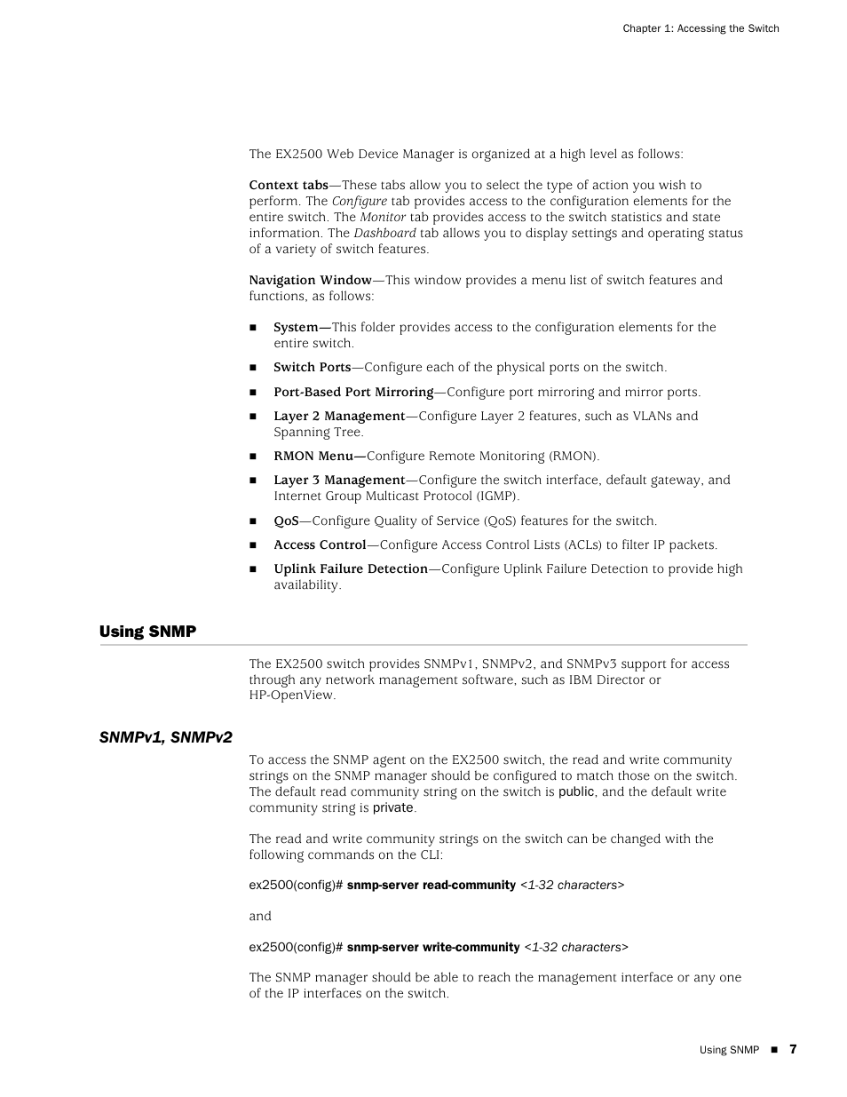 Using snmp, Snmpv1, snmpv2 | Juniper Networks EX2500 User Manual | Page 21 / 106