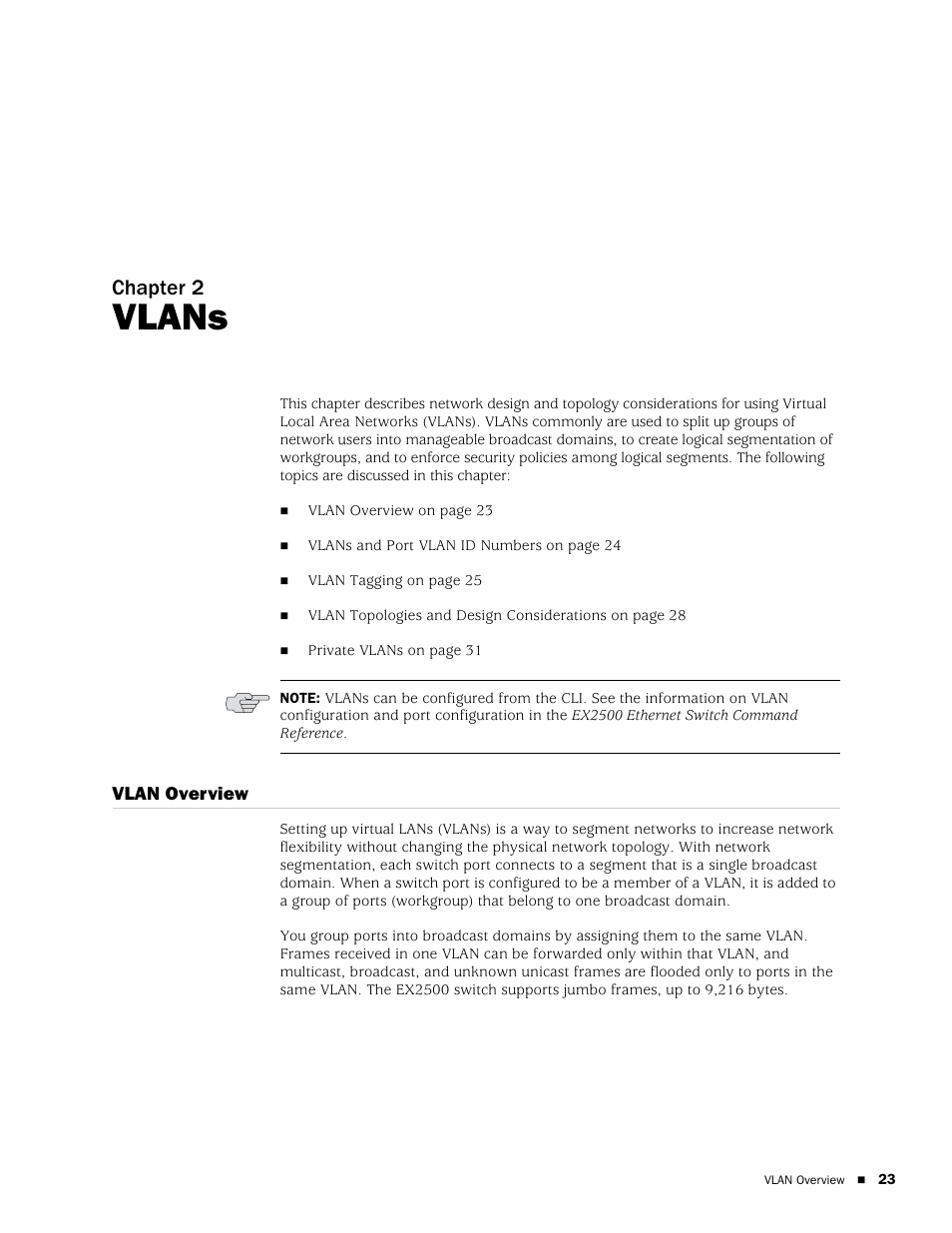 Vlans, Vlan overview, Chapter 2 | Juniper Networks EX2500 User Manual | Page 37 / 106