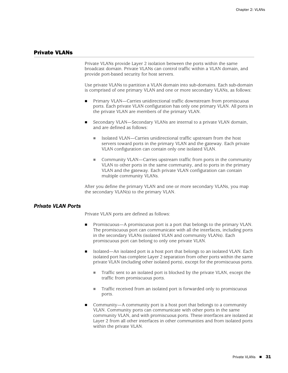 Private vlans, Private vlan ports | Juniper Networks EX2500 User Manual | Page 45 / 106