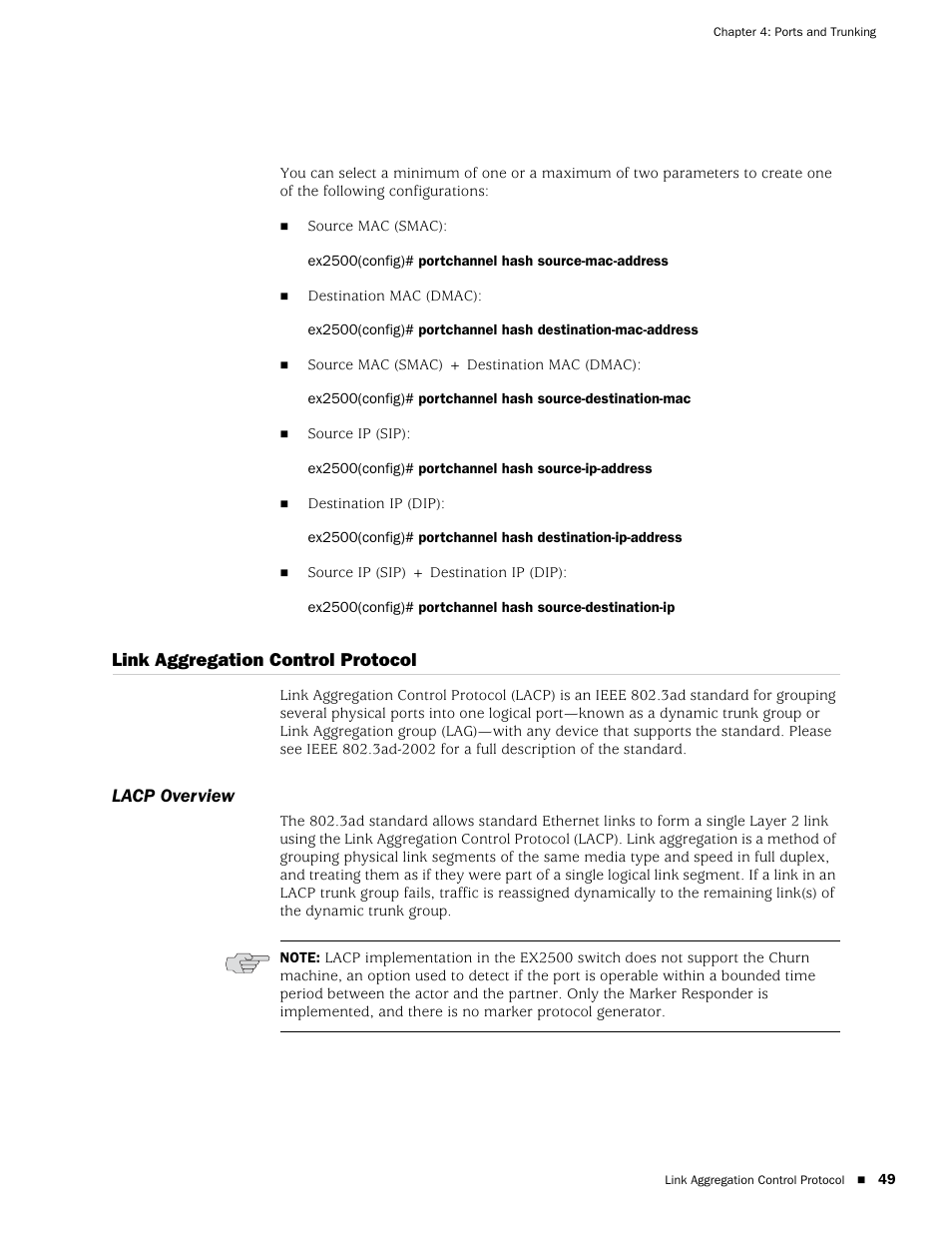 Link aggregation control protocol, Lacp overview | Juniper Networks EX2500 User Manual | Page 63 / 106