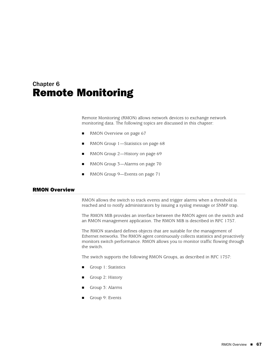 Remote monitoring, Rmon overview, Chapter 6 | Juniper Networks EX2500 User Manual | Page 81 / 106