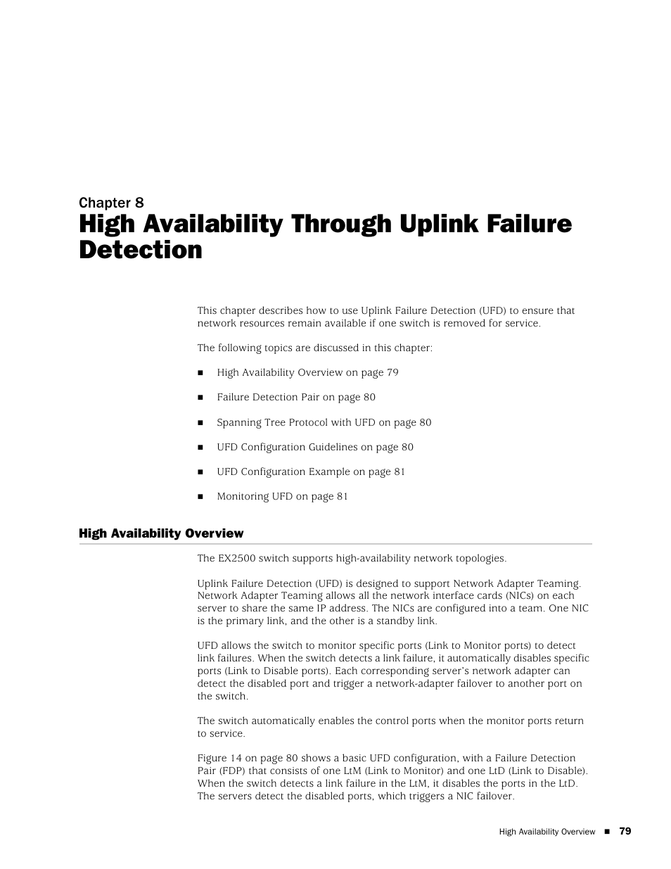 High availability through uplink failure detection, High availability overview, Chapter 8 | Juniper Networks EX2500 User Manual | Page 93 / 106