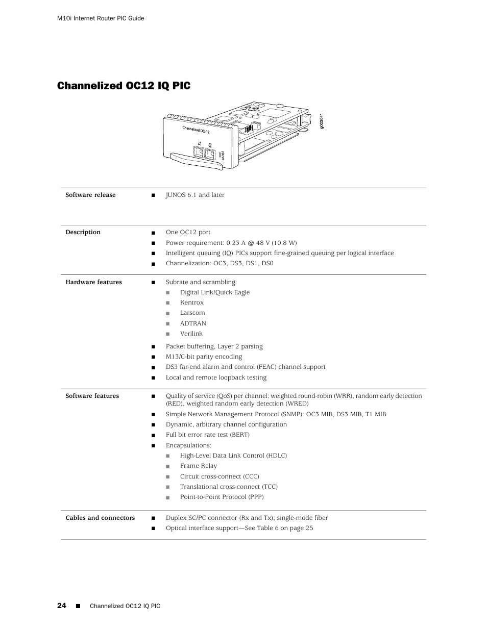 Channelized oc12 iq pic | Juniper Networks Juniper M-series M10i User Manual | Page 24 / 78