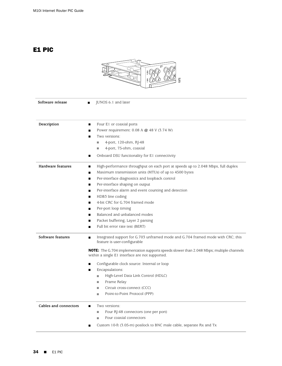 E1 pic | Juniper Networks Juniper M-series M10i User Manual | Page 34 / 78